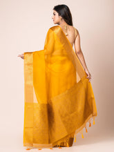 KAVVYA SOOTHING INDIAN YELLOW SOFT AND LIGHT WEIGHT BOLLYWOOD STYLE BENARASI ORGANZA WEAVING SILK SAREE - KAVVYA